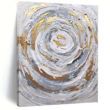 Oversized Abstract Wall Art Gray, White & Gold Textured Swirl Abstract Painting On Canvas PT058