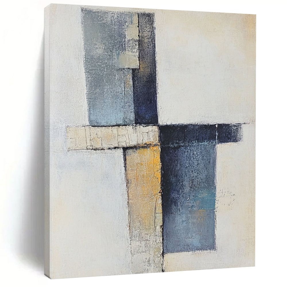 Modern Large Abstract Canvas Painting, Blue Beige Gray Abstract Geometric Art PT157