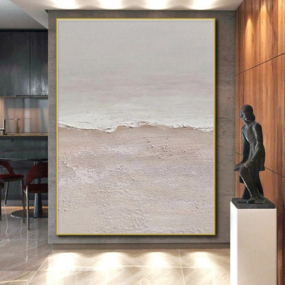 Hand Painting Beige and White Textured Abstract Seaside, Acrylic Modern Art Painting PT550