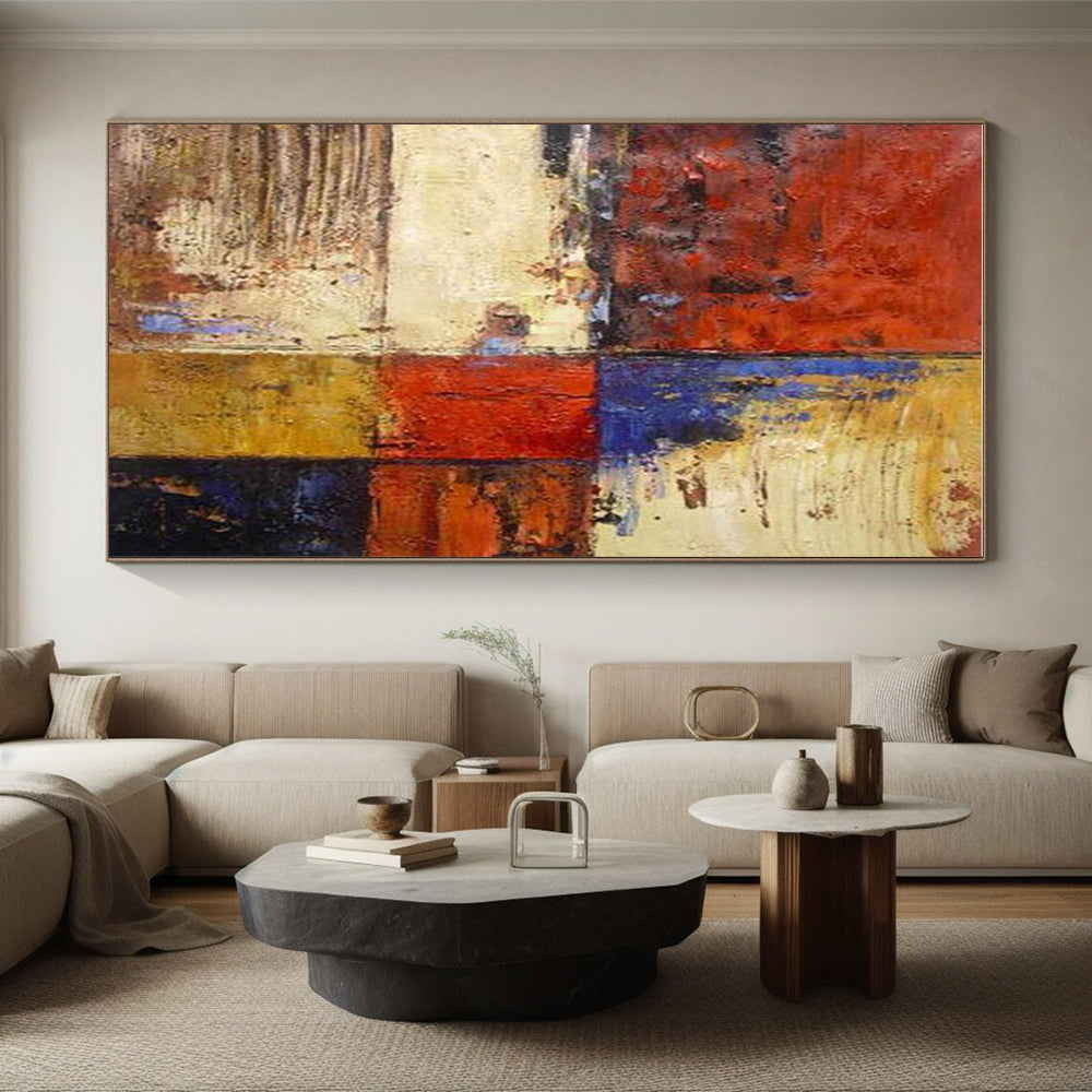 Handmade Art Red Blue Yellow Abstract Geometric Art PT385