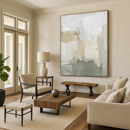 Modern Art Acrylic Beige Gray Textured Abstract Art for House PT449