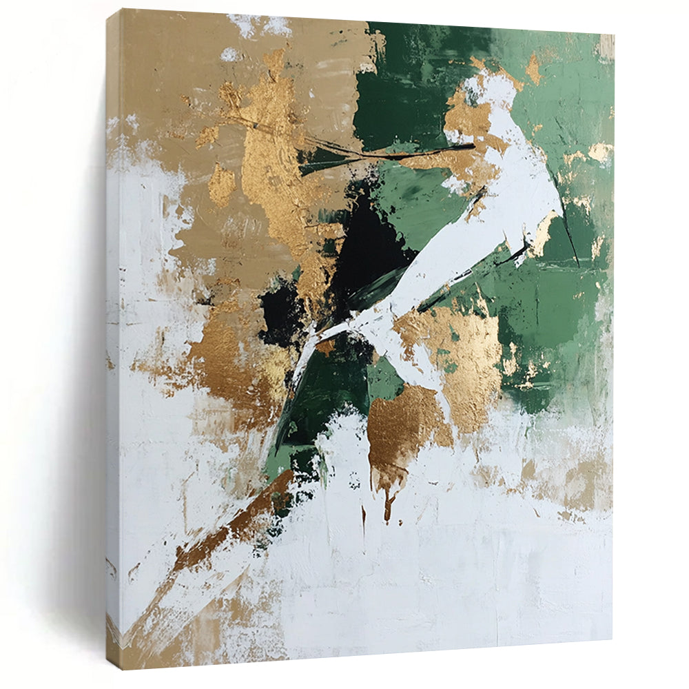 Unique Abstract Art Green, Gold, and White Abstract Geometric Painting DPS434