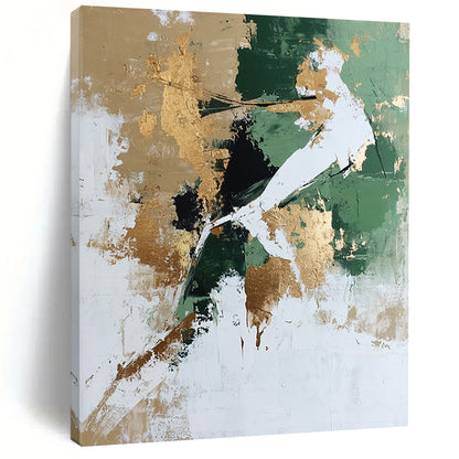 Unique Abstract Art Green, Gold, and White Abstract Geometric Painting DPS434