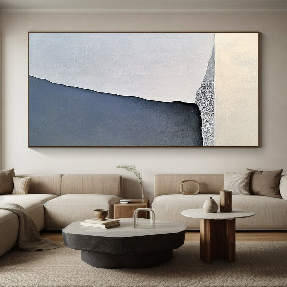 Big Abstract Painting On Canvas, Gray White Abstract Minimalist Geometric Art On Canvas PT163