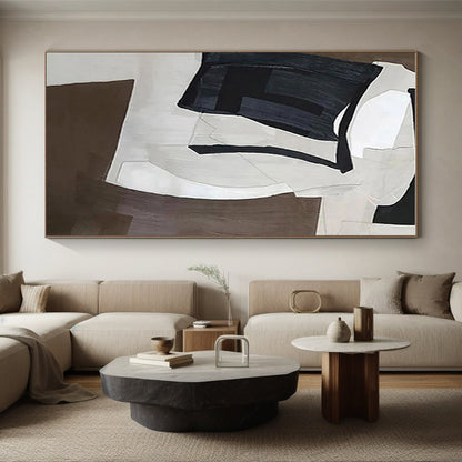 Minimalist Canvas Art Brown Black White Geometric Abstract Artwork PT493
