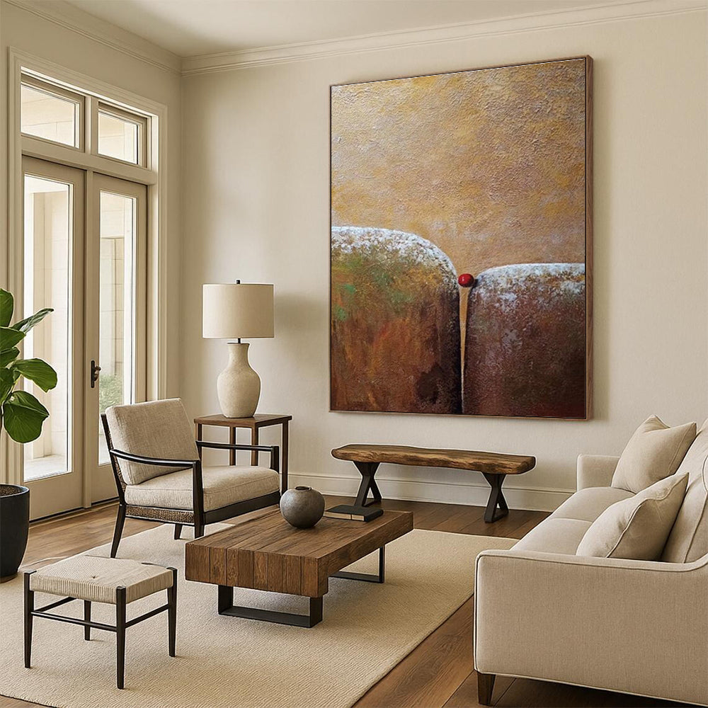 Unique Abstract Art in Brown, Beige, and Red with Textured Forms, Buy Abstract Art Online PT209