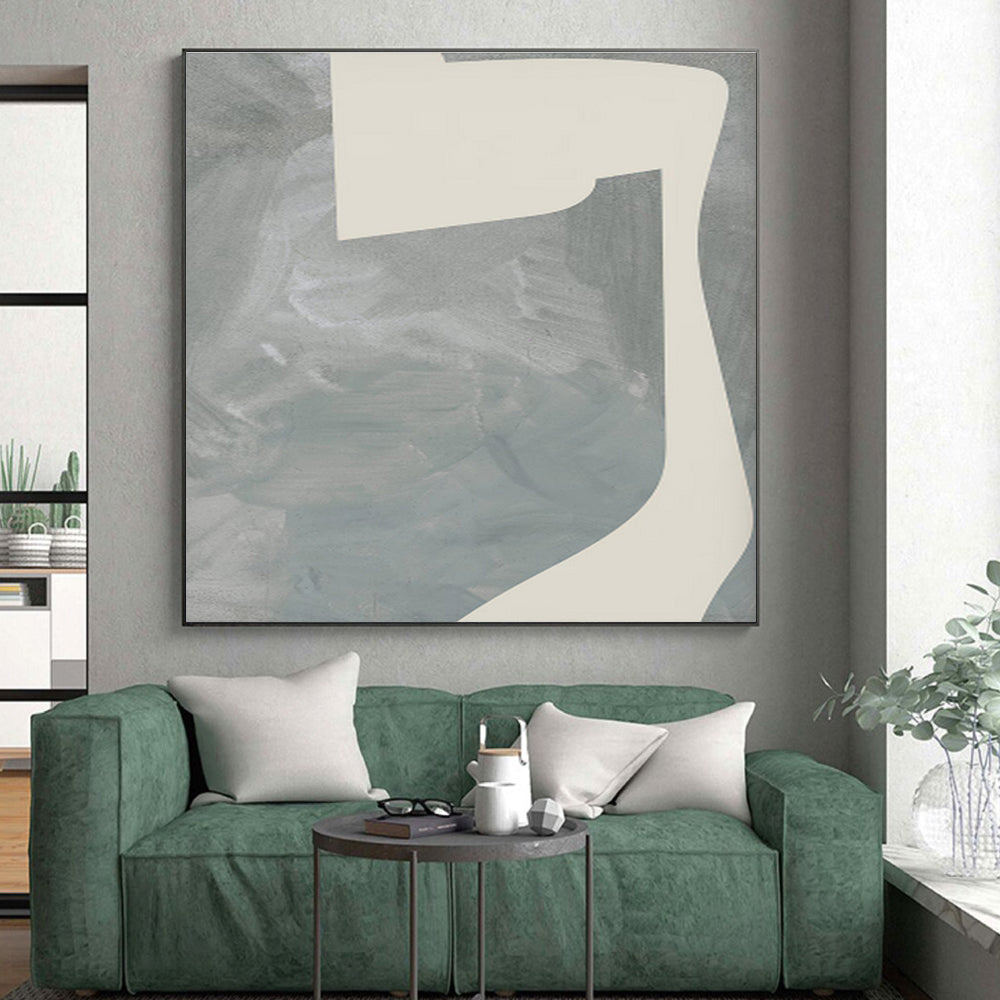 Large Contemporary Wall Art Gray Beige Abstract Form Acrylic Painting PT448
