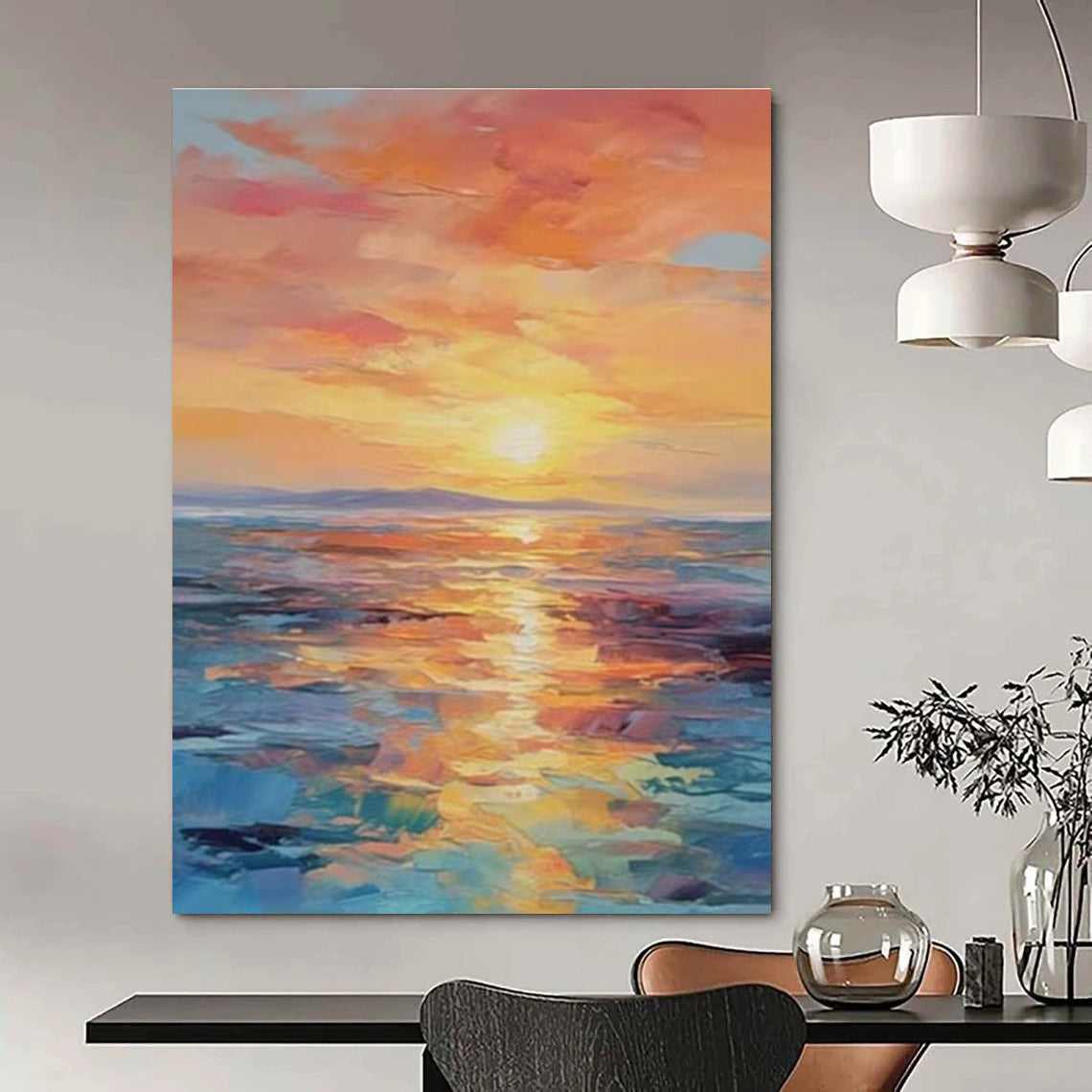 Large Contemporary Wall Art Multicolor Abstract Seaside Sunset Art DPS481