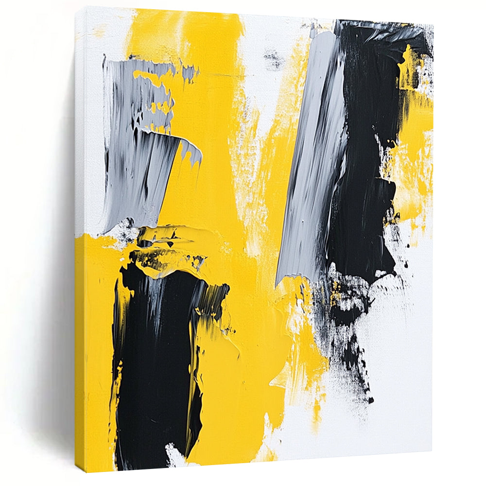 Large Abstract Art For Sale, Yellow Black Gray White Abstract Minimalist Art PT134