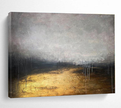 Hand Painted Art Gold & Gray Misty Abstract Landscape HPS143