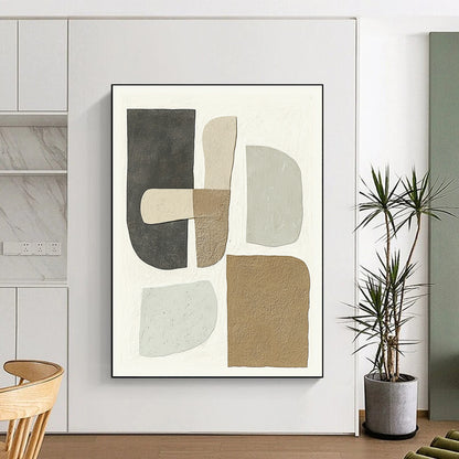 Wall Decor Abstract Paintings Large With Beige, Gray, Brown Geometric Shapes On Canvas PT186