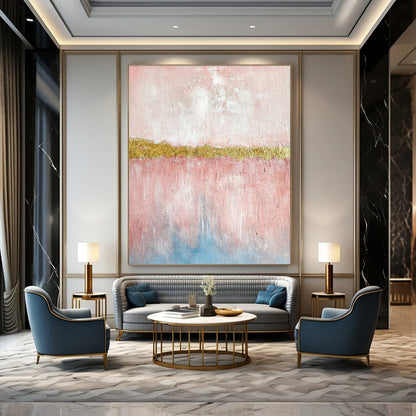 Large Size Pink, Gold & Blue Abstract Color Block, Large Contemporary Wall Art DPS507