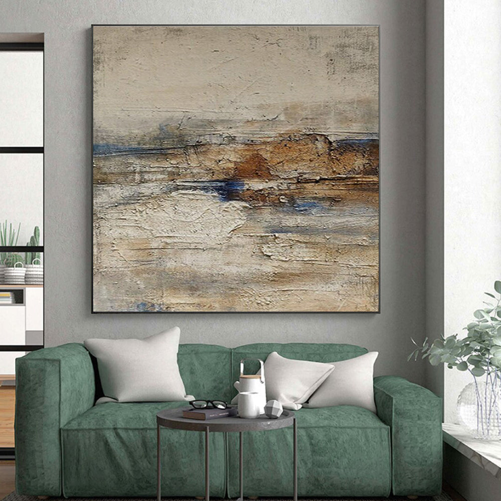 Cool Abstract Paintings Beige and Blue Textured Abstract Art PT630