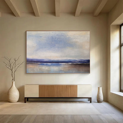 Hand-Painted Blue & Beige Abstract Coastal Scene Art HPS191