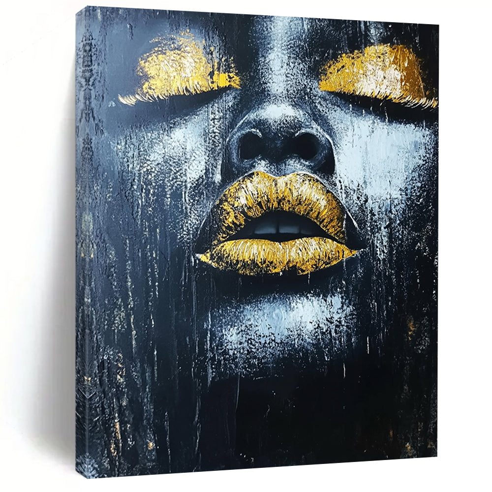 Unique Abstract Art Black, Gray, and Gold Portrait Abstract Painting DPS441