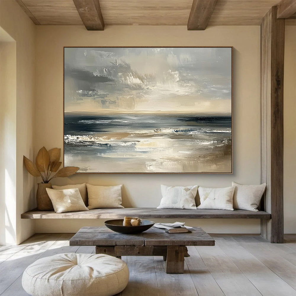 Buy Abstract Art Online Gray, Beige, and Black Textured Seaside Abstract Art HPS319