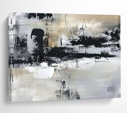 Large Contemporary Wall Art Black, White, and Gray Textured Abstract Urban Art HPS356