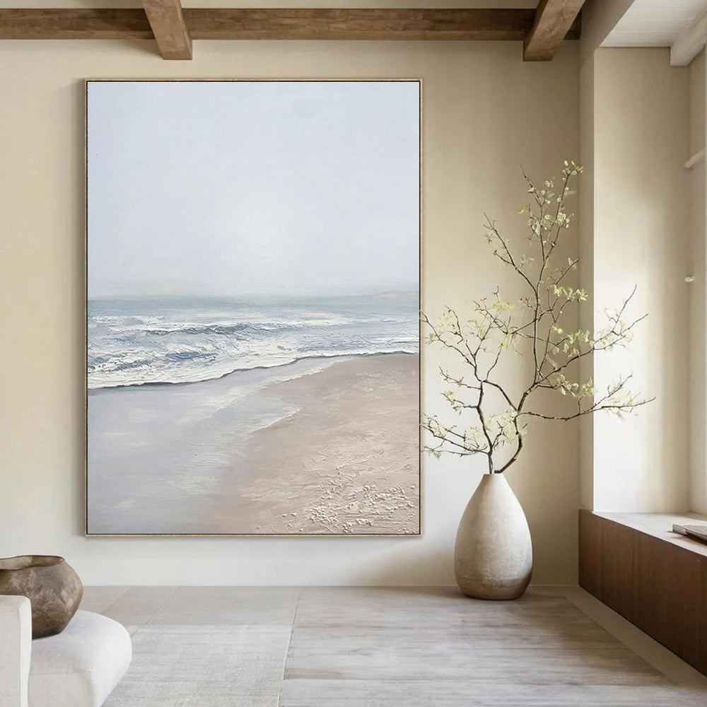 Minimalist Canvas Art Blue and Beige Coastal Abstract Beach Painting DPS451