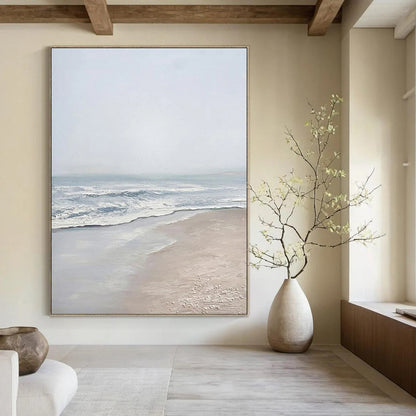Minimalist Canvas Art Blue and Beige Coastal Abstract Beach Painting DPS451
