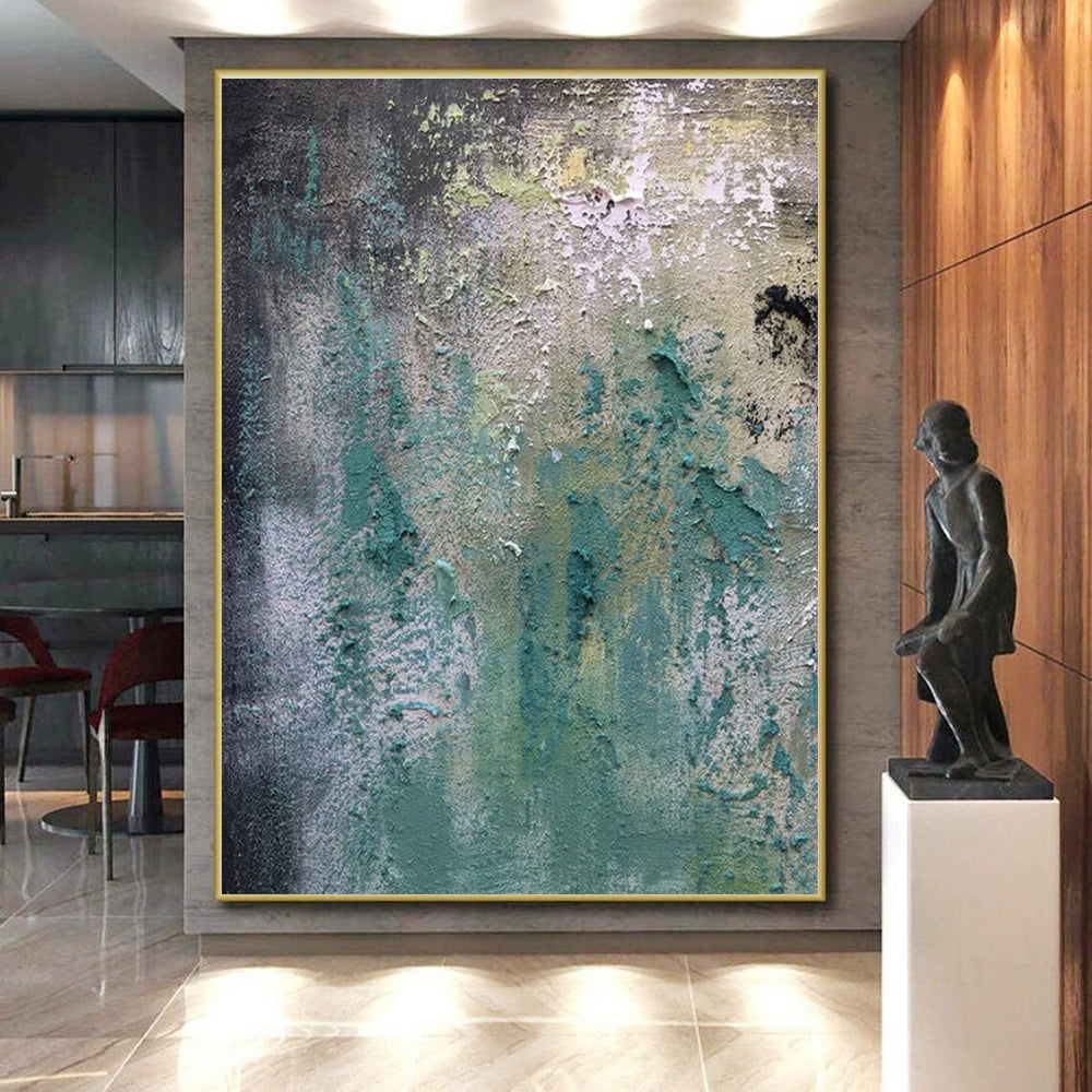 Unique Abstract Art Teal, Green, and Gray Textured Abstract Art PT783