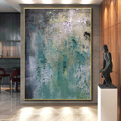 Unique Abstract Art Teal, Green, and Gray Textured Abstract Art PT783