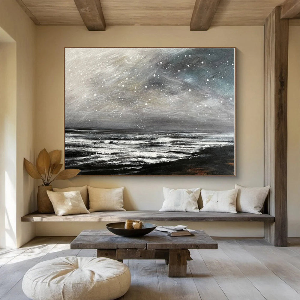 Handmade Art Monochrome Starry Sea Abstract On Canvas HPS039