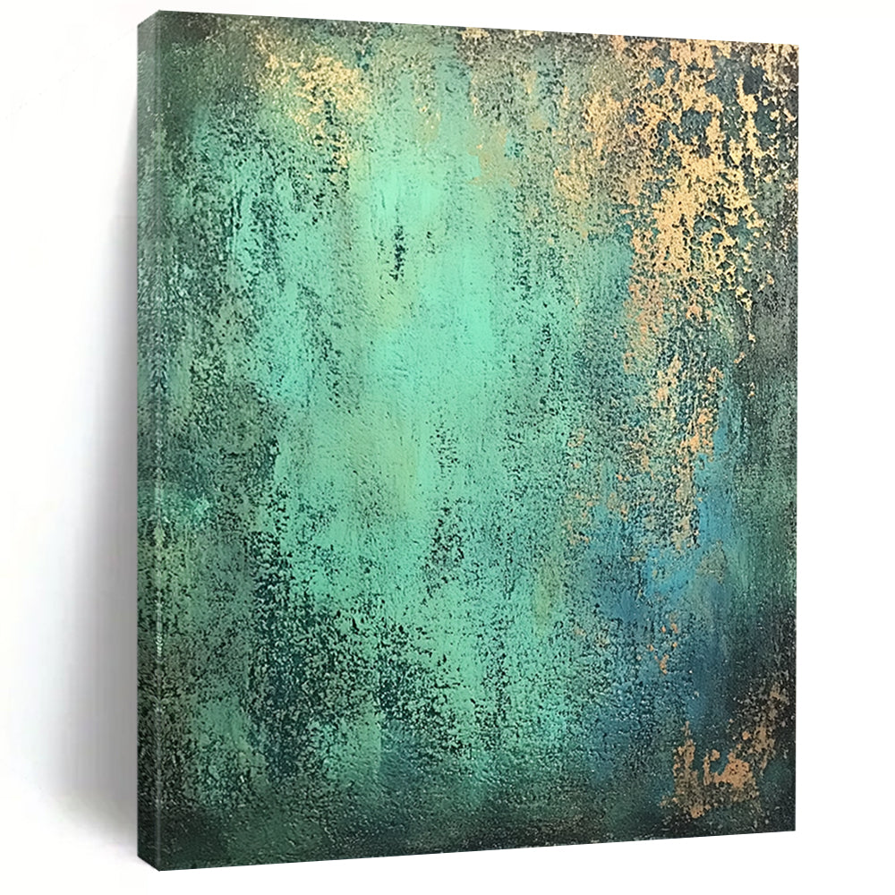 Affordable Large Abstract Wall Art, Teal Gold Abstract Textured Art PT178