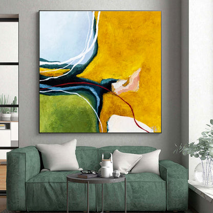 Cool Abstract Paintings Yellow, Green, and Blue Curved Abstract Art PT823