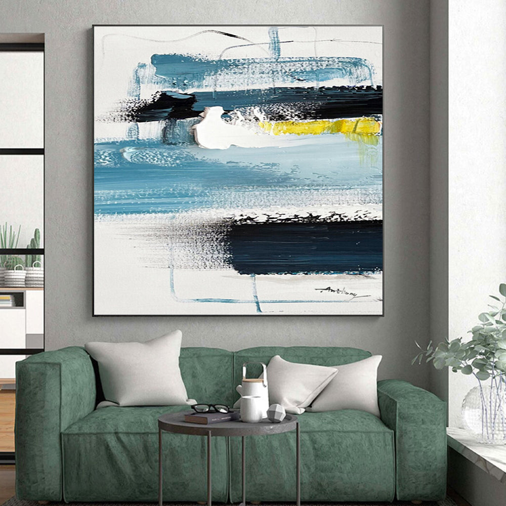 Cool Abstract Paintings Blue Black Yellow Abstract Composition Acrylic Art PT462