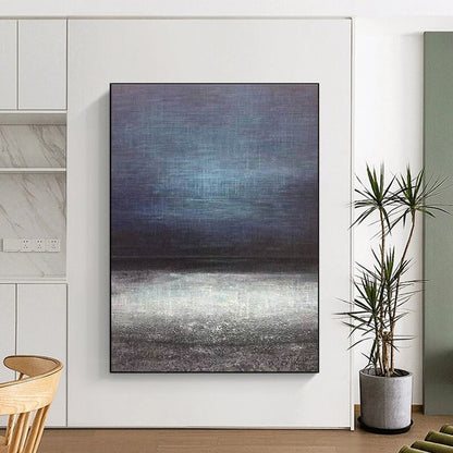 Minimalist Canvas Art in Blue and Grey Abstract Gradient Landscape PT253