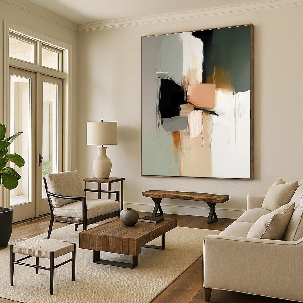 Hand-Painted Neutral Tones Geometric Shapes Abstract Art PT622