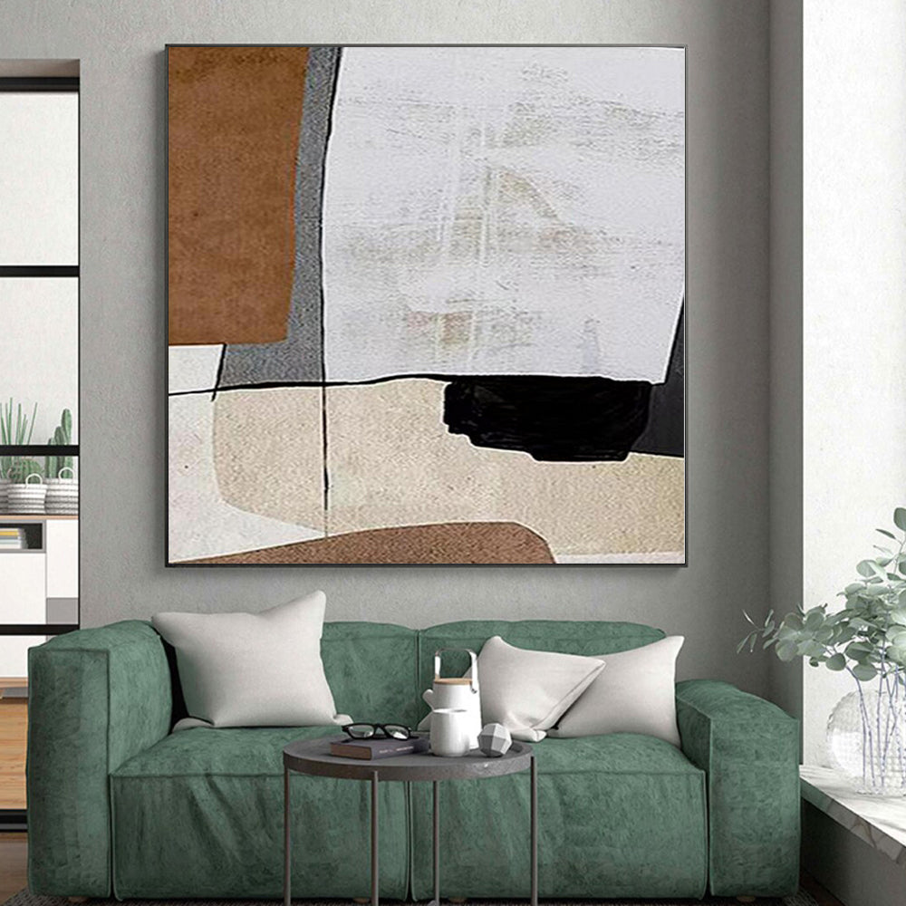 Acrylic Modern Art Paintings Brown, Beige & Black Geometric Abstract Painting On Canvas PT087