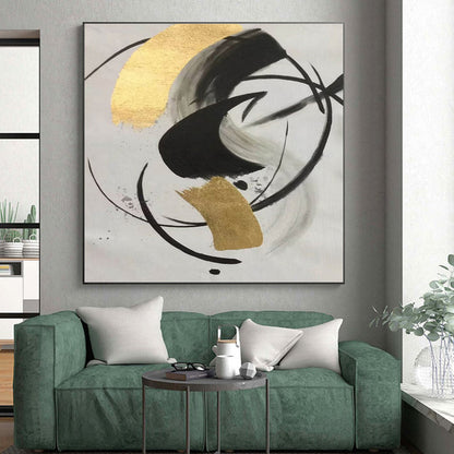 Modern Art Acrylic Black Gold White Abstract Art PT388