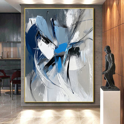Large Abstract Art For Sale, Blue Gray Black White Abstract Expressionist Art PT164
