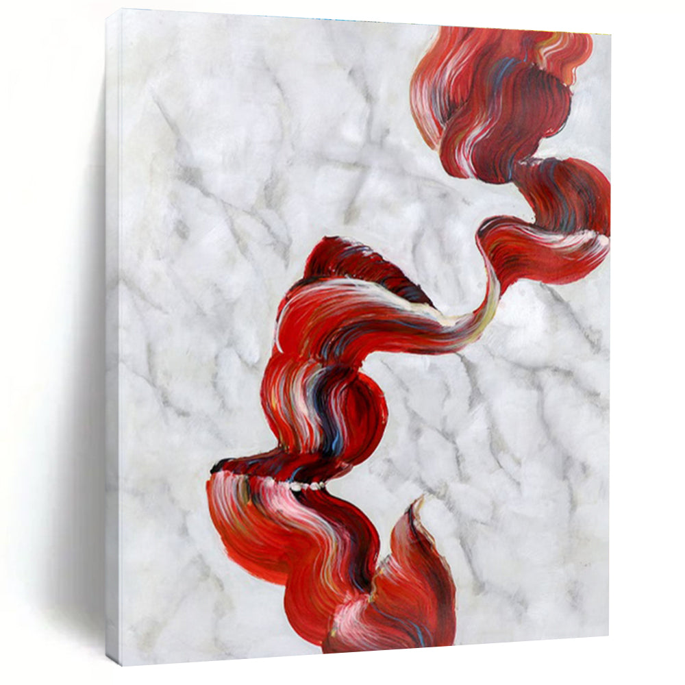 Hand-Painted Red White Textured Abstract Art PT396