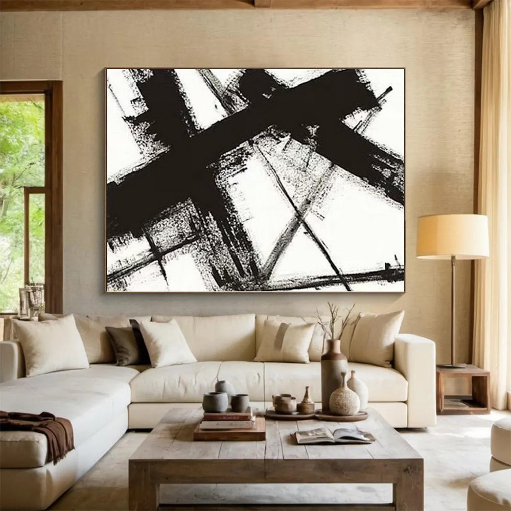 Cool Abstract Paintings in Black and White with Bold Lines PT014
