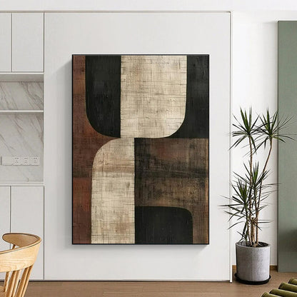 Large Size Brown, Black, and Beige Geometric Abstract Art PT818