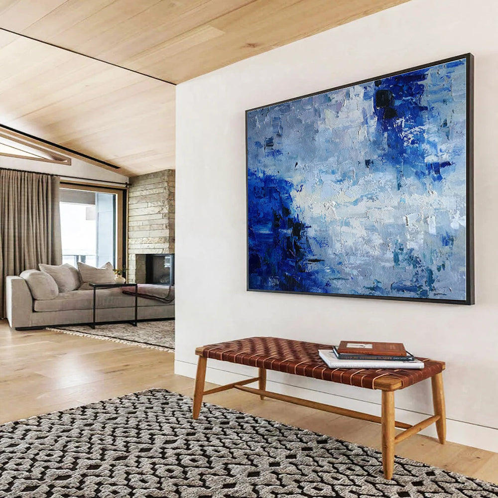 Hand Painting Blue & Gray Textured Abstract Sky Art HPS152