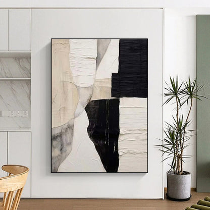 Hand Painted Art Black White Textured Abstract Collage Art PT331