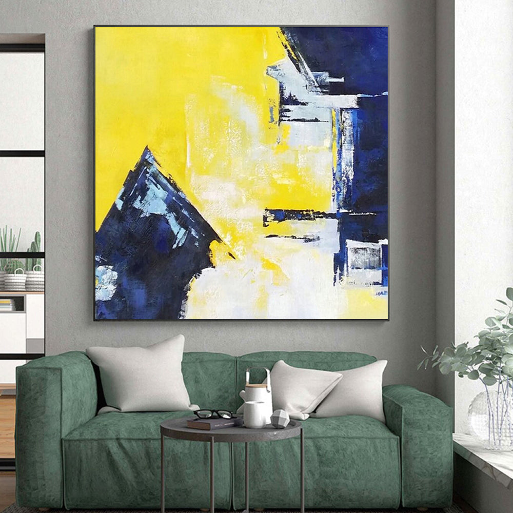 Cool Abstract Paintings Yellow Blue White Geometric Abstract Art PT353