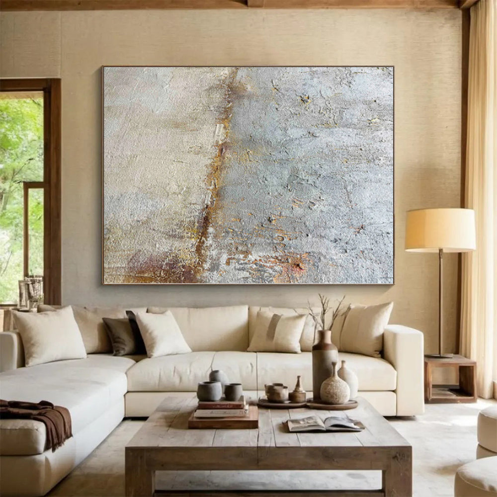 Large Painting In Living Room Gray & Brown Textured Abstract Painting On Canvas PT080