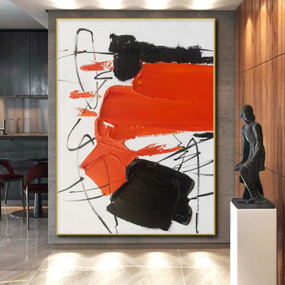 Oversized Abstract Wall Art Orange Black White Abstract Expressionist Art PT477
