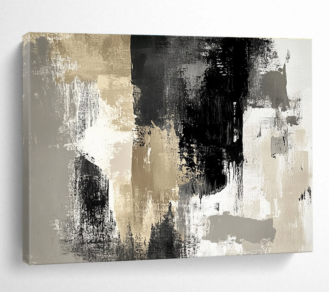 Modern Art Acrylic Black, Gold, Gray & White Textured Abstract Painting HPS274
