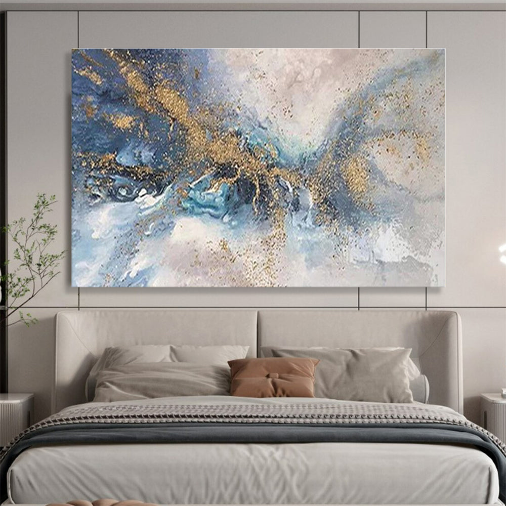 Acrylic Modern Art Paintings Blue, Gray & Gold Abstract Fluid Art HPS155