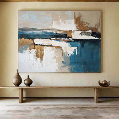 Cool Abstract Paintings Blue, Beige, and White Abstract Coastal Reflection HPS308