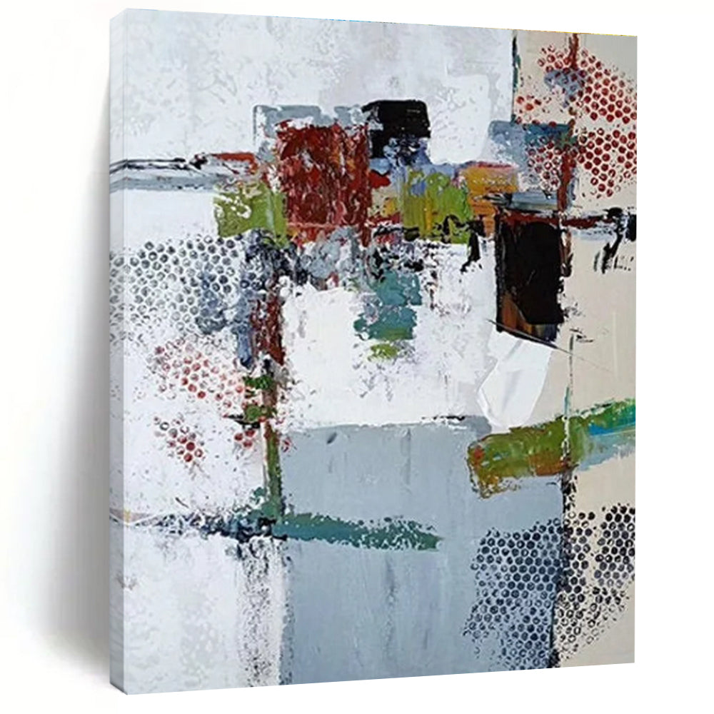48x60 Multicolor Abstract Painting with Dotted and Textured Elements, Cool Abstract Paintings PT216