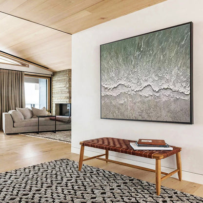Large Contemporary Wall Art Green and White Textured Abstract Seaside Art HPS386