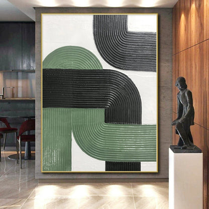 Hand Painted Art Green & Black Textured Geometric Abstract Painting On Canvas PT033