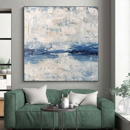 Hand Painted Art Blue & White Textured Abstract Painting On Canvas PT093