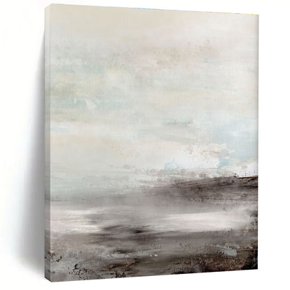 Big Painting in Beige, Grey, and Brown Abstract Misty Landscape Art PT238